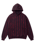 Art of War Camo Hoodie, washed black-cherry fleece with all-over red brush script