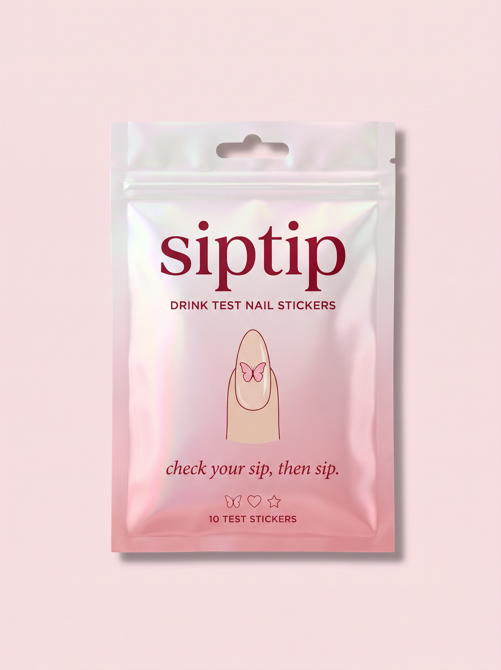 SipTip drink test nail stickers pouch, front