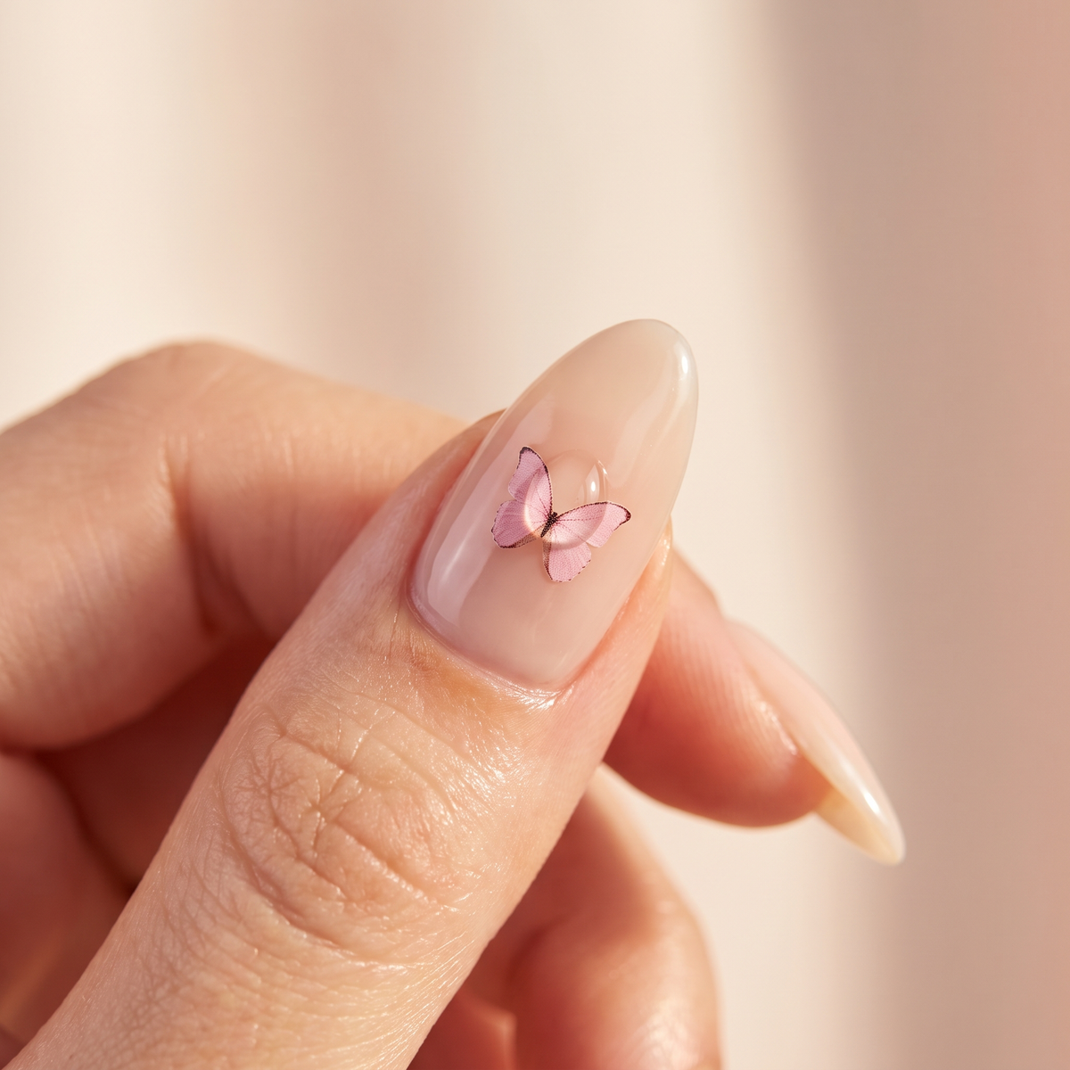 Close-up of a nail with a test sticker