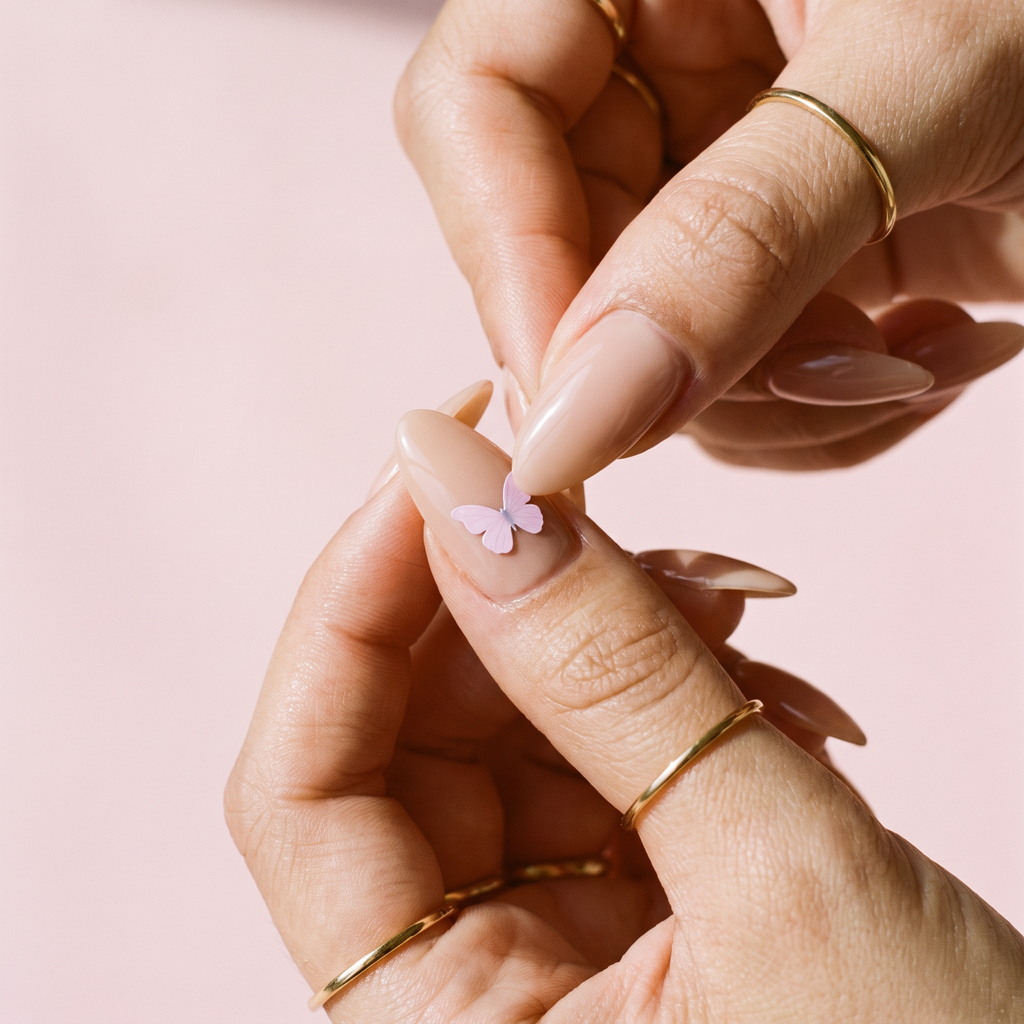 Pressing a sticker onto a nail