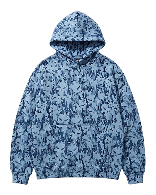 Skull Camo Hoodie, ice blue and navy all-over skull camouflage print